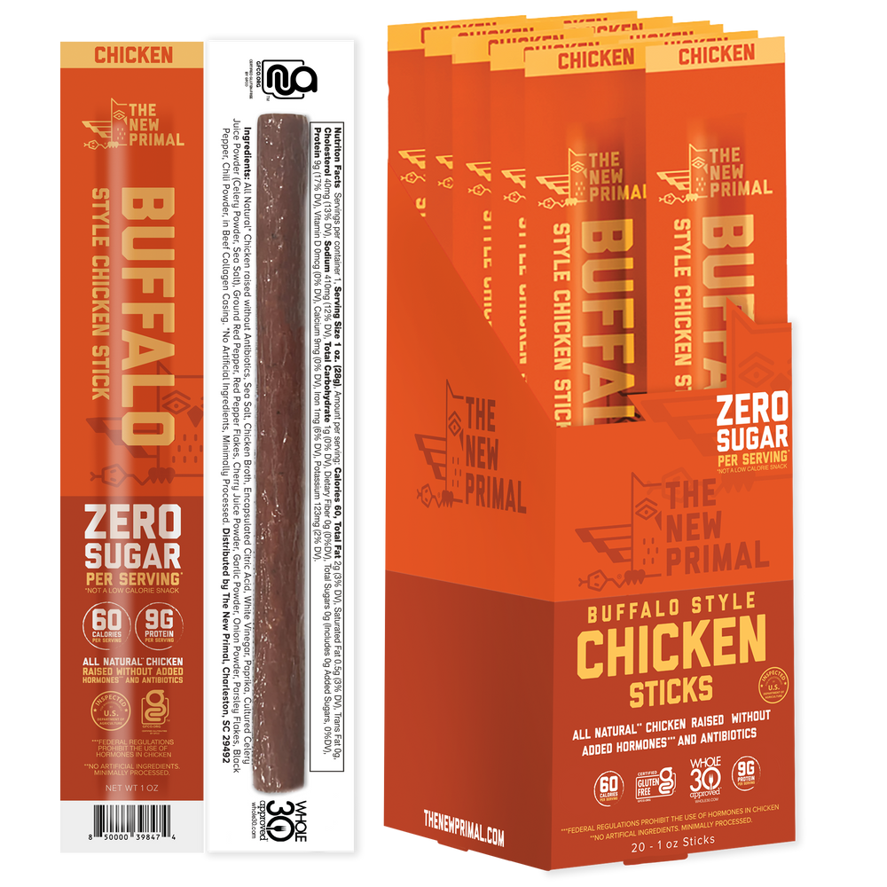 Buffalo Style Chicken Meat Sticks, All-Natural Chicken, Zero Sugar (20 Sticks)