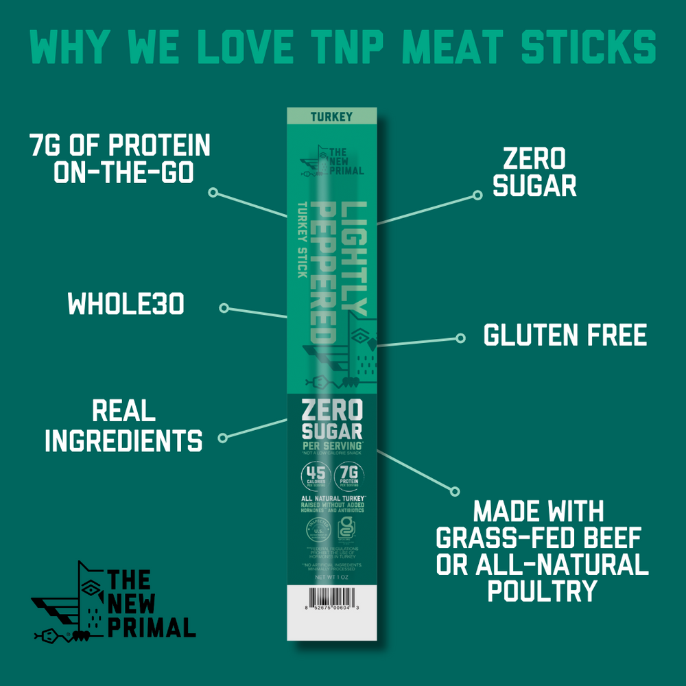 Lightly Peppered Turkey Meat Sticks, All-Natural Turkey, Zero Sugar (20 Sticks)