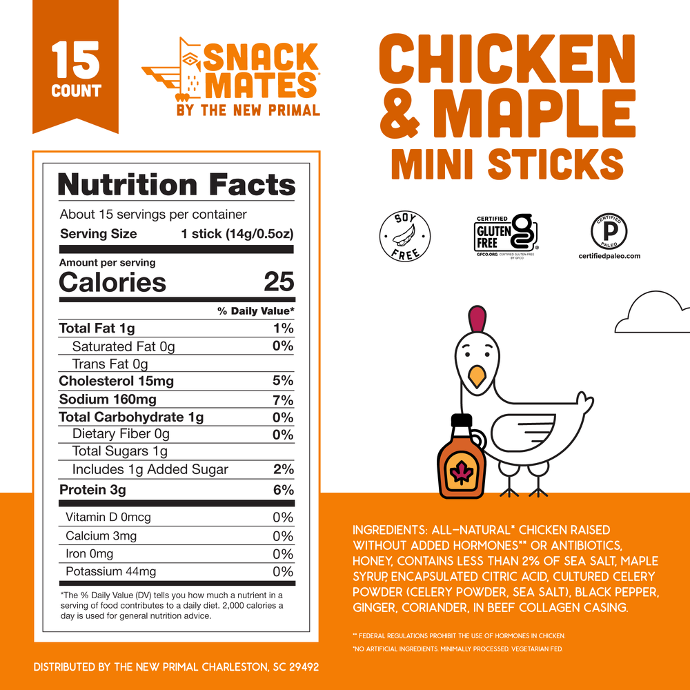 Snack Mates Chicken & Maple Mini Meat Sticks Value Pack, All-Natural Chicken (15 Mini-Sticks)