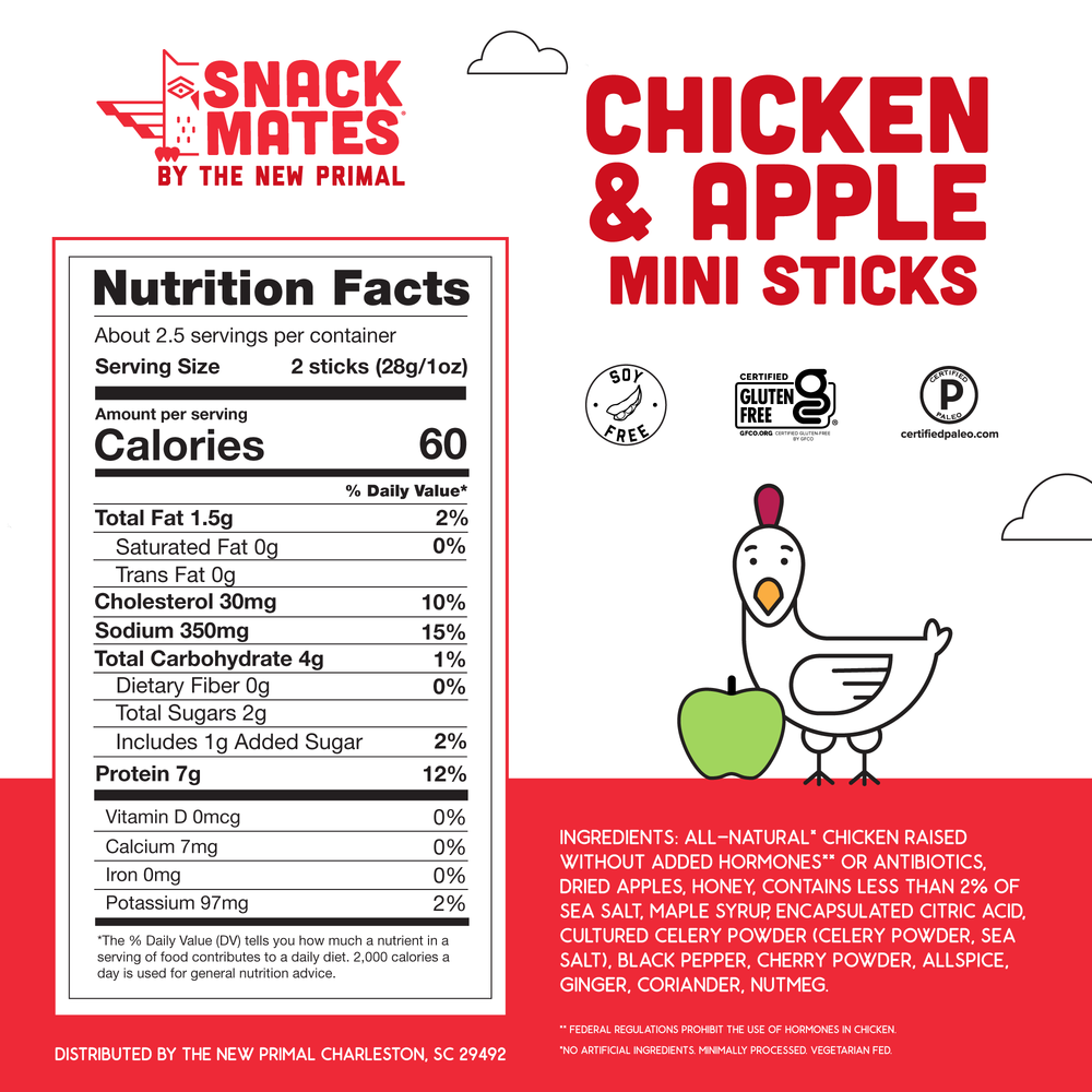 Snack Mates Chicken and Apple Mini Meat Sticks, All-Natural Chicken (8 Packs, 40 Mini-Sticks)