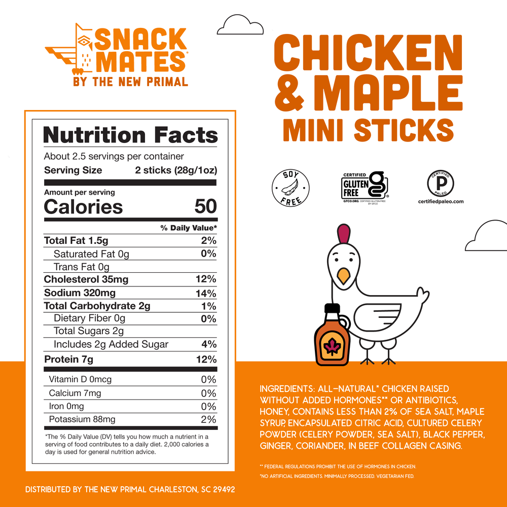 Snack Mates Chicken & Maple Mini Meat Sticks, All-Natural Chicken (8 Packs, 40 Mini-Sticks)