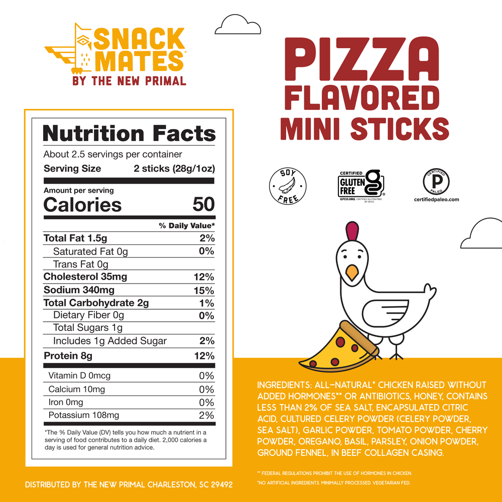 Snack Mates Chicken Pizza Mini Meat Sticks, All-Natural Chicken (8 Packs, 40 Mini-Sticks)