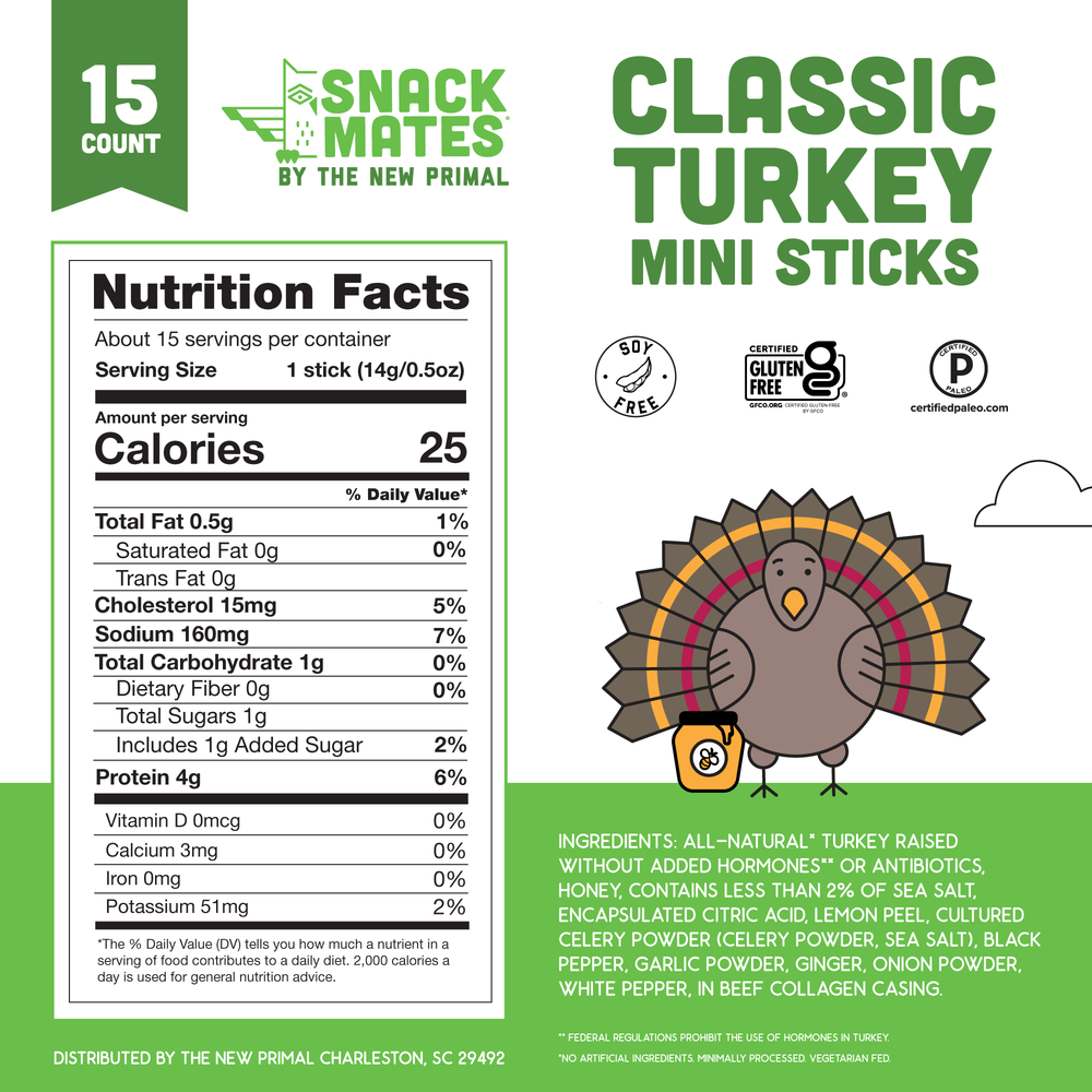 Snack Mates Turkey Mini Meat Sticks Value Pack, All-Natural Turkey (15 Mini-Sticks)