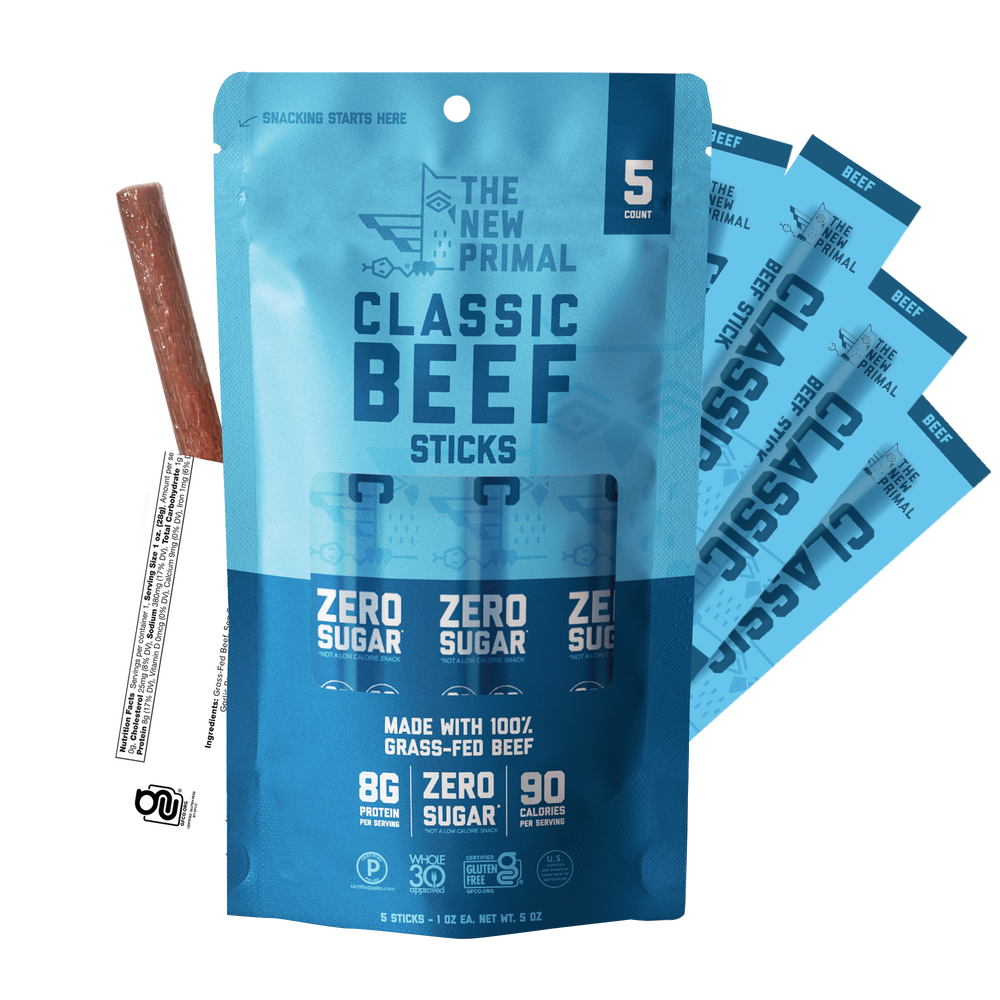 Classic Beef Meat Sticks, 100% Grass-Fed Beef, Zero Sugar (5 Sticks)