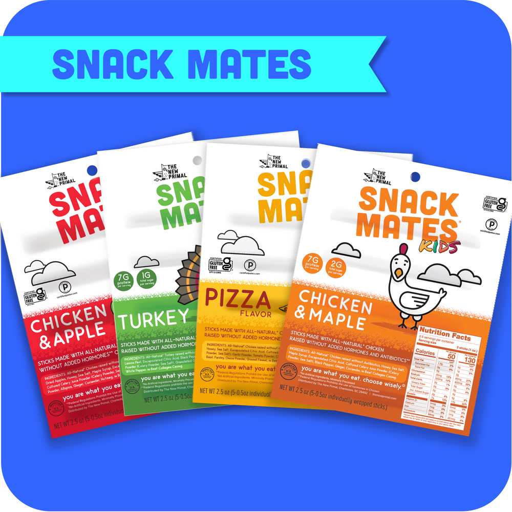 Snack mates products. Chicken and Apple, Turkey, Pizza and Chicken and Maple Flavors