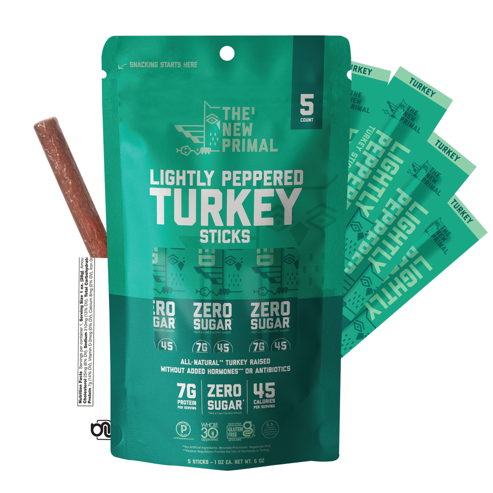 Lightly Peppered Turkey Meat Sticks, All-Natural Turkey, Zero Sugar (5 Sticks)