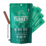 Lightly Peppered Turkey Meat Sticks, All-Natural Turkey, Zero Sugar (5 Sticks)