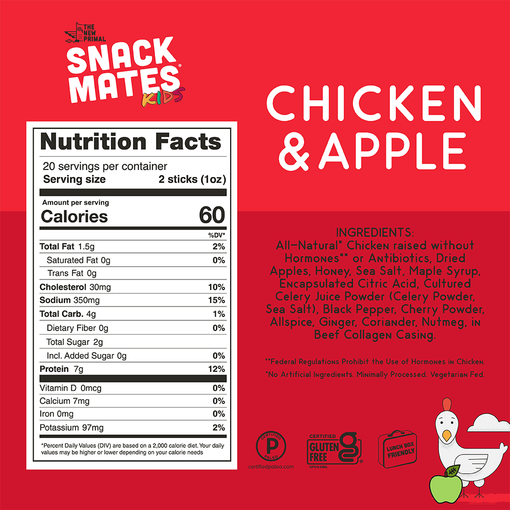 Snack Mates Chicken and Apple Mini Meat Sticks, All-Natural Chicken (8 Packs, 40 Mini-Sticks)